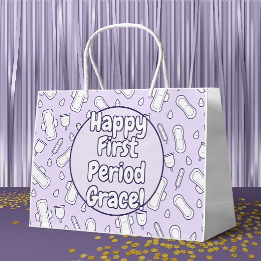 Grand Sac Cadeau Joyeux Pad en Tampon violet Première Période