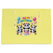 Grand Sac Cadeau Joyeux Pandas d'anniversaire (Devant)