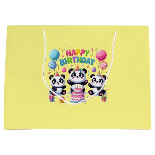 Grand Sac Cadeau Joyeux Pandas d'anniversaire (Devant)