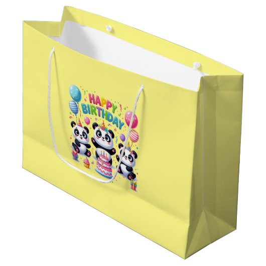 Grand Sac Cadeau Joyeux Pandas d'anniversaire (Devant Angle)