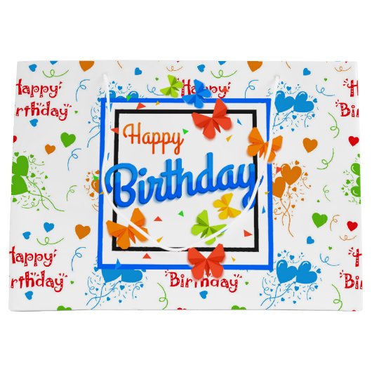 Grand Sac Cadeau Joyeux papillons d'anniversaire (Devant)