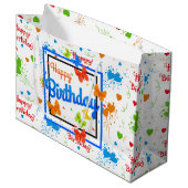 Grand Sac Cadeau Joyeux papillons d'anniversaire (Devant Angle)