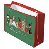 Grand Sac Cadeau Joyeux Pawlidays Chiens Red Green (Devant Angle)