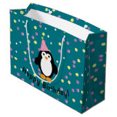 Grand Sac Cadeau Joyeux Penguin de fête d'anniversaire (Dos Angle)
