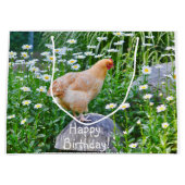 Grand Sac Cadeau Joyeux Poulet D'Anniversaire Avec Marguerites (Devant)