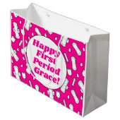 Grand Sac Cadeau Joyeux Premier Période Fête Hot Rose Cute Tampon P (Devant Angle)