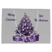 Grand Sac Cadeau Joyeux sapin de Noël violet (Dos)