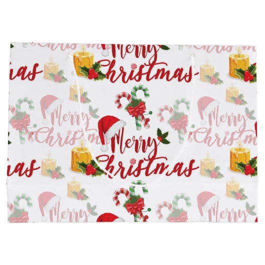 Grand Sac Cadeau Joyeux script de calgraphie de Noël (Dos)