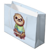 Grand Sac Cadeau Joyeux sourire assis sur une parcelle détendue (Devant Angle)