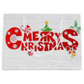 Grand Sac Cadeau Joyeux Texte De Noël Sur Bois Blanchi (Devant)