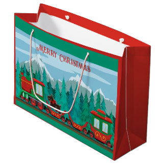Grand Sac Cadeau Joyeux train de Noël