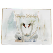 Grand Sac Cadeau Joyeux Vacances Swans & Cadeaux Aquarelle (Dos)