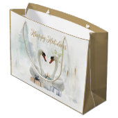 Grand Sac Cadeau Joyeux Vacances Swans & Cadeaux Aquarelle (Dos Angle)