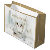Grand Sac Cadeau Joyeux Vacances Swans & Cadeaux Aquarelle (Devant Angle)