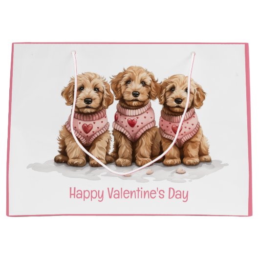 Grand Sac Cadeau Joyeux Valentines Day Goldendoodle Dogs (Devant)