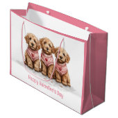 Grand Sac Cadeau Joyeux Valentines Day Goldendoodle Dogs (Devant Angle)