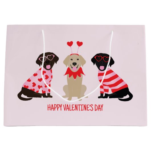 Grand Sac Cadeau Joyeux Valentines Day Labrador Retriever Dogs (Devant)