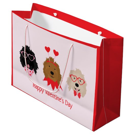 Grand Sac Cadeau Joyeux Valentines Day Mini Goldendoodle Chiens (Devant Angle)