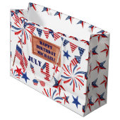 Grand Sac Cadeau Juillet Joyeux Anniversaire Ajouter NOM Étoile pat (Devant Angle)