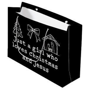 Grand Sac Cadeau Juste une fille qui aime Noël et Jésus-Christ