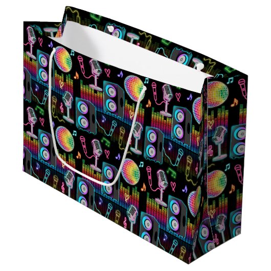 Grand Sac Cadeau Karaoke Neon Glow Singing Music Party (Devant Angle)