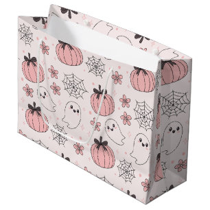 Grand Sac Cadeau Kawaii Halloween rose Fantômes et Citrouilles