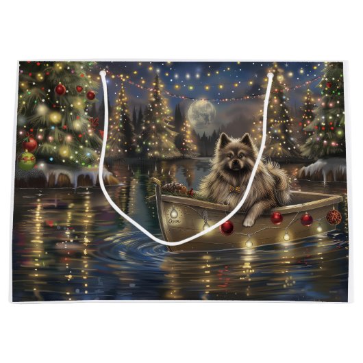 Grand Sac Cadeau Keeshond Noël Festive Voyage (Devant)