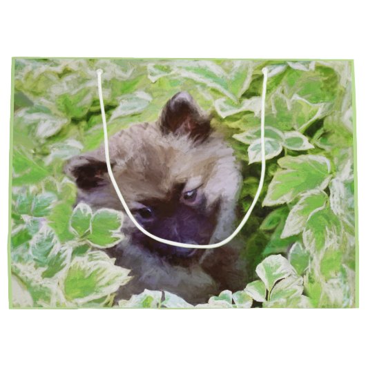 Grand Sac Cadeau Keeshond Puppy in the Garden Peinture Art original (Dos)