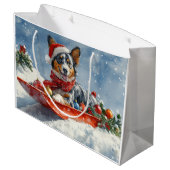 Grand Sac Cadeau Kelpie australienne dans Sledge laissez-le neiger  (Dos Angle)