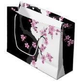 Grand Sac Cadeau Kimono japonais Sakura noir et blanc (Devant Angle)