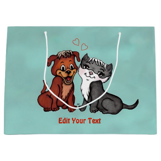 Grand Sac Cadeau Kitty et Puppy, Modifier votre texte (Devant)