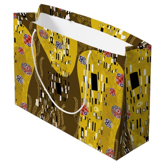 Grand Sac Cadeau Klimt Inspiré Or Motif Art Nouveau Le Baiser (Dos Angle)