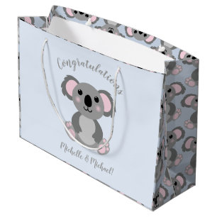 Grand Sac Cadeau Koala Bear Baby shower Rose Girl