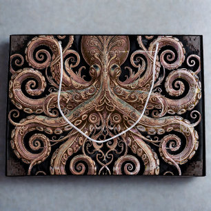 Grand Sac Cadeau Kraken Steampunk Octopus Ornate Gold et Noir