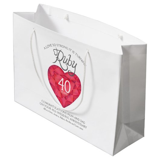 Grand Sac Cadeau La coutume d'anniversaire de rubis quarantième (Dos Angle)