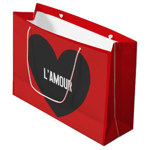 Grand Sac Cadeau La typographie de l'amour Cœur Noir Rouge Saint-Va