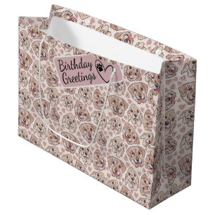 Grand Sac Cadeau Labrador Retriever Cartoon Heads sans couture moti