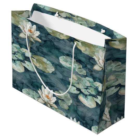 Grand Sac Cadeau Lac romantique Eau Lily Fête des mariées Florale (Dos Angle)