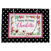 Grand Sac Cadeau Ladybugs et fleurs Anniversaire (Dos)