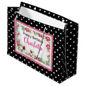 Grand Sac Cadeau Ladybugs et fleurs Anniversaire (Devant Angle)
