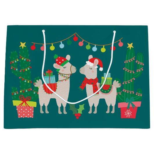 Grand Sac Cadeau Lamas de Noël (Devant)