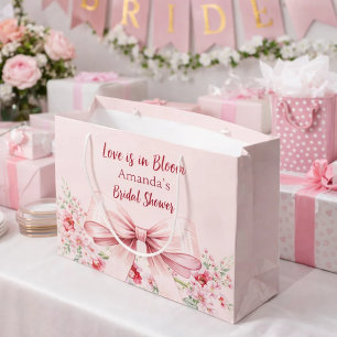 Grand Sac Cadeau L'amour est en fleurs ruban rose floral Baby Showe