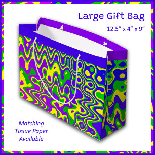 Grand Sac Cadeau [Lampe de lave] Flèches et pointes Op-Art bleu vio