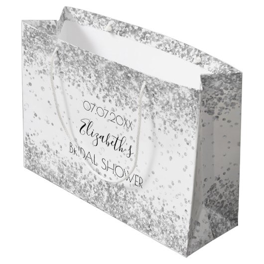 Grand Sac Cadeau Lancement de fiançailles blanc argent étincelles n (Dos Angle)