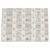 Grand Sac Cadeau Lancement de mariage Bohème Cœurs Crème Blanc Beig (Devant)