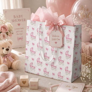 Grand Sac Cadeau Landième de bébé rose & Aquarelle d'arc