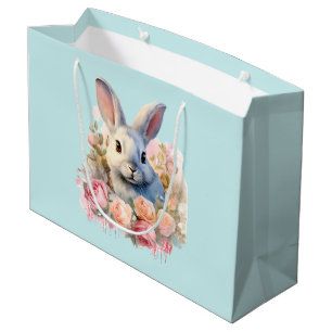 Grand Sac Cadeau Lapin avec une guirlande de roses Mignon