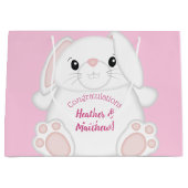 Grand Sac Cadeau Lapin Baby shower rose (Devant)