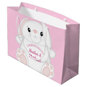 Grand Sac Cadeau Lapin Baby shower rose