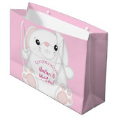 Grand Sac Cadeau Lapin Baby shower rose (Devant Angle)